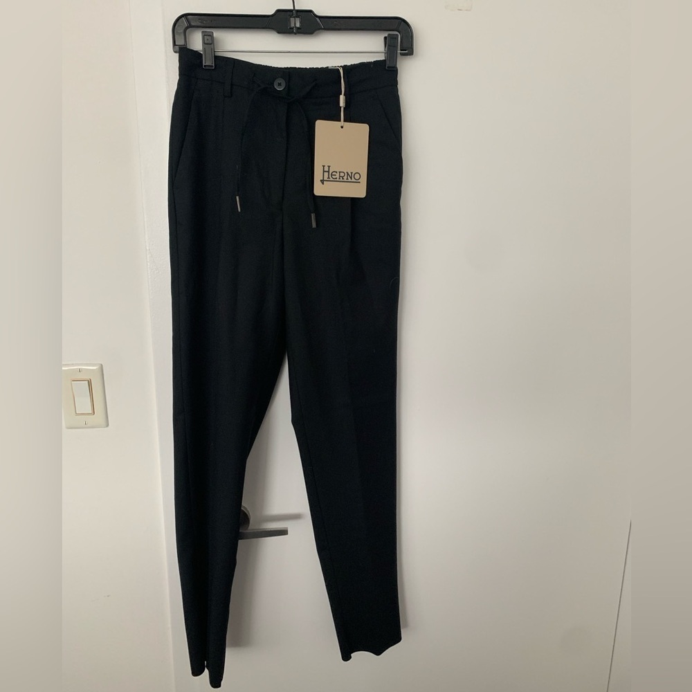 Herno Women Virgin Wool Blend Elastic Black Dress Pants Nwt